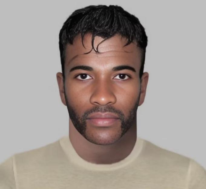 Illustration of a man with dark skin, dark curly hair, and a short beard, wearing a light-colored t-shirt.