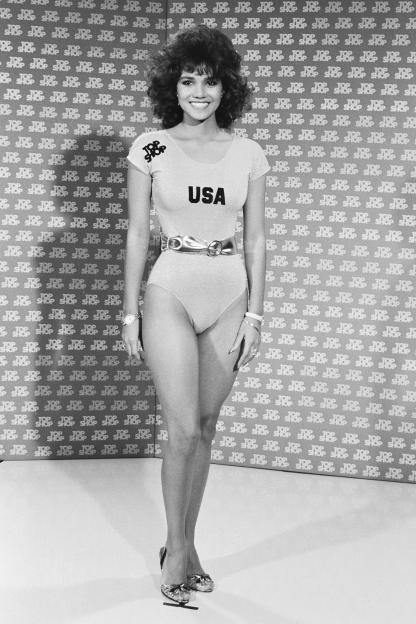 Halle Berry representing USA in the Miss World 1986 pageant.