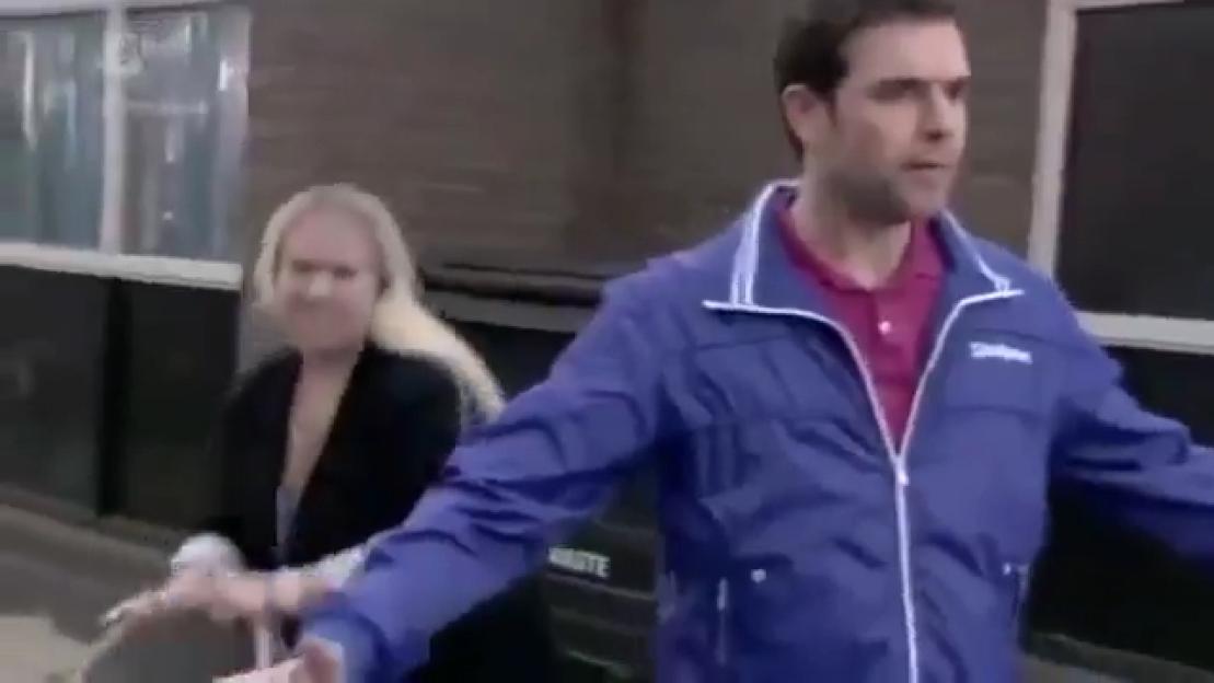 Pauline McLynn and Aaron McCusker (Ben Driscoll) sharing a scene in Shameless with Tina Malone.