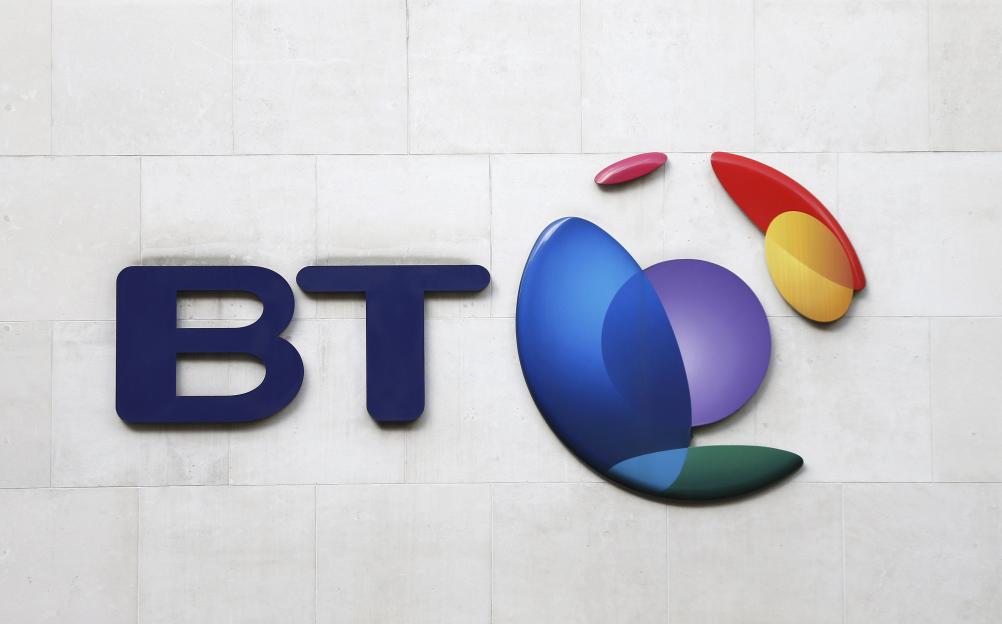 BT logo on a building in London.