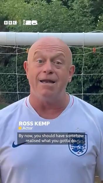 Actor Ross Kemp delivering a line from Oasis' "Wonderwall" in a BBC World Cup music video.