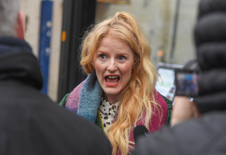 Newly elected Green MP Hannah Spencer speaking to the media.