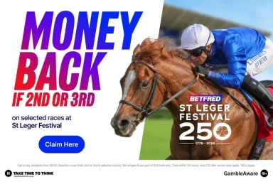 St Leger festival 2026: Get money back as CASH if your pick finishes 2nd or 3rd with Betfred (Doncaster)