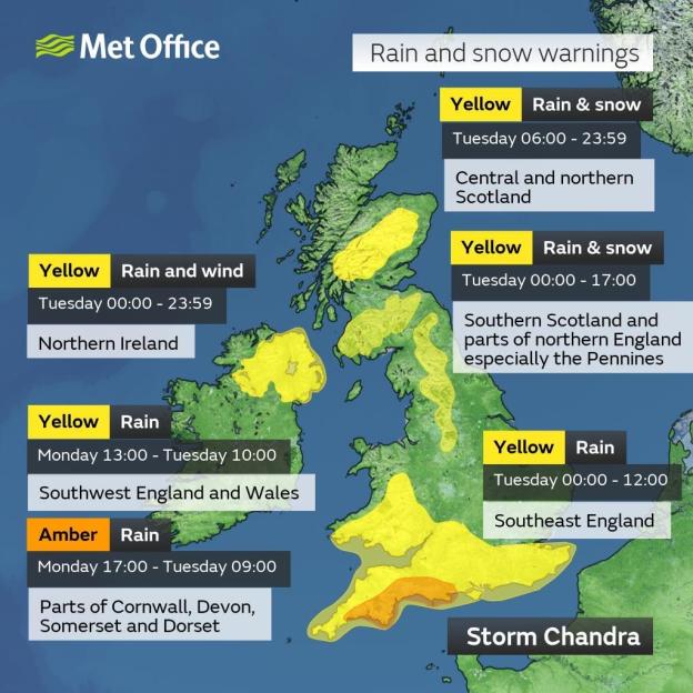 'Storm Chandra Unveils England's Most Affected Area as 'Danger to Life' Alerts for Floods, Landslides, and 80mph Winds Issued'