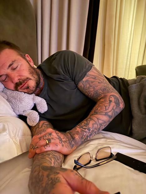 David Beckham Snuggles Up with a Cuddly Toy After a Fun Family Dance Session with Victoria and Harper!