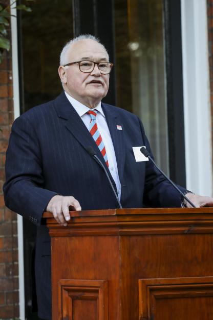 General Sir Peter Wall speaking at a podium to launch the At Ease Appeal.