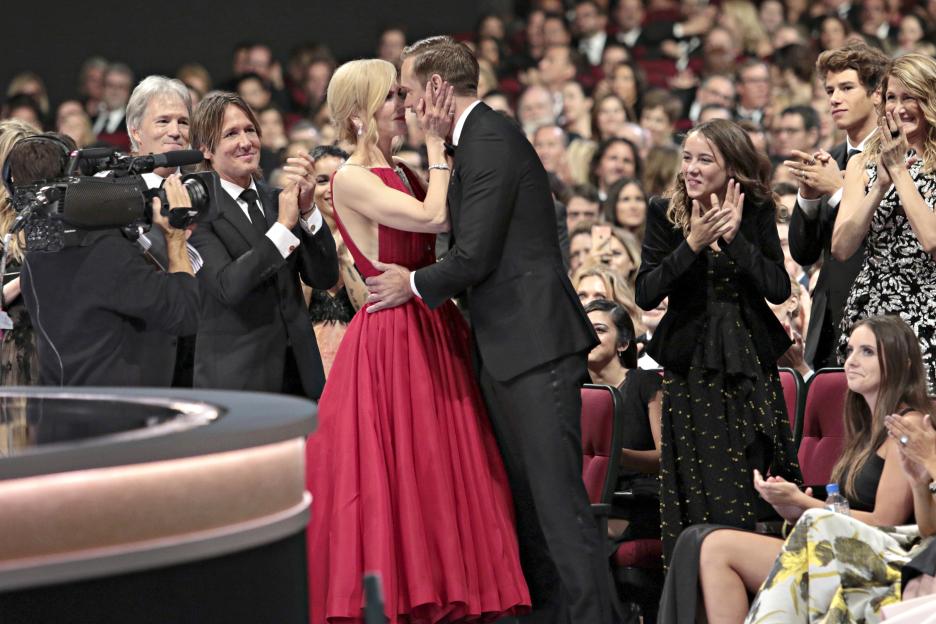 Nicole Kidman congratulates Alexander Skarsgard after his win at the 69th Primetime Emmy Awards.