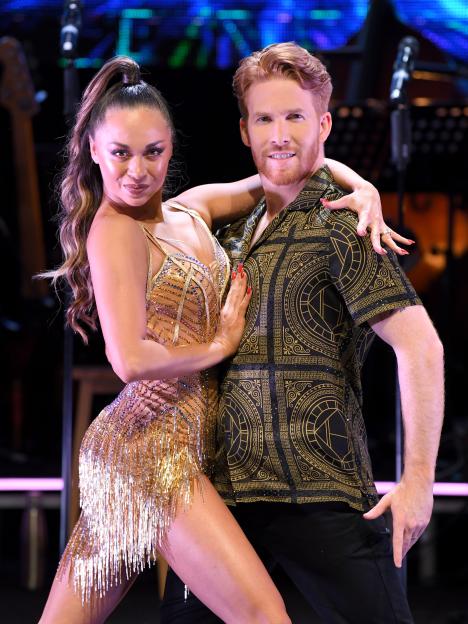 Katya Jones and Neil Jones dancing at Elstree Studios.