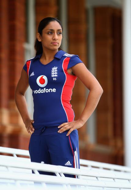 England women's cricketer Isha Guha in the new Adidas England Cricket Kit.