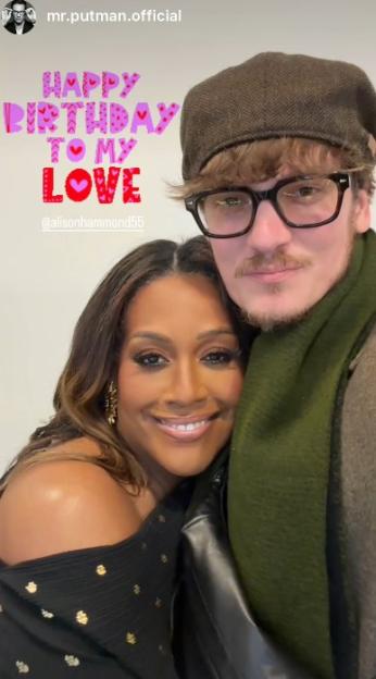 David Putman embracing Alison Hammond with "Happy Birthday To My Love" text overlay.