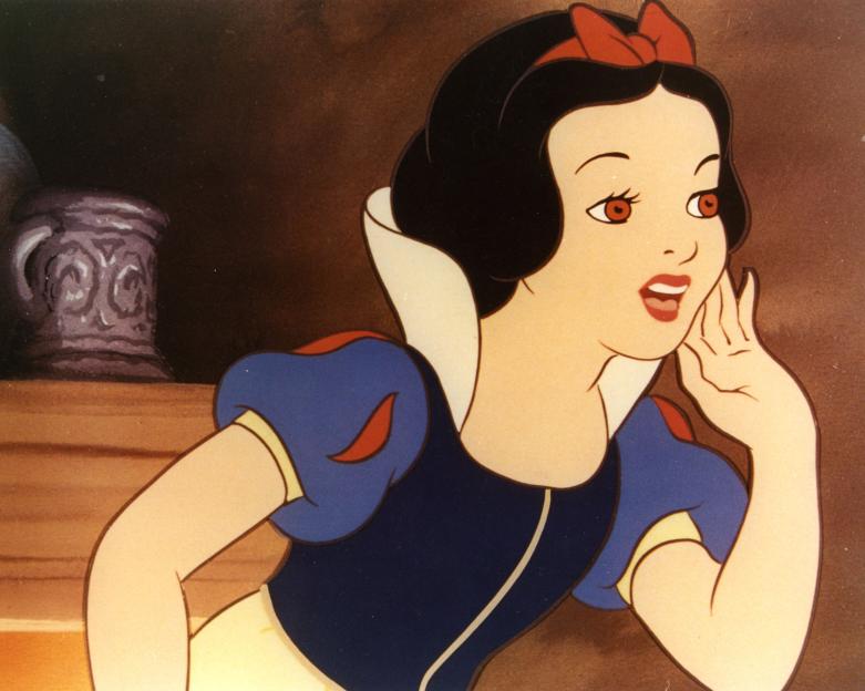 Illustration of Snow White whispering.