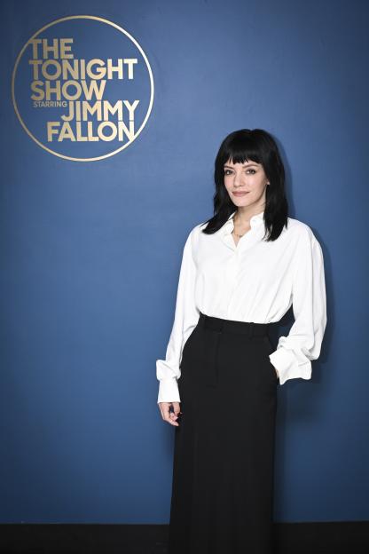 Singer-songwriter Lily Allen poses backstage at The Tonight Show Starring Jimmy Fallon.