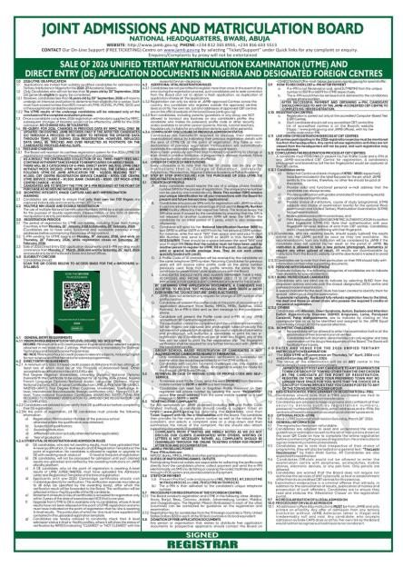 JAMB Kicks Off Sales for 2026 UTME and Direct Entry Forms!