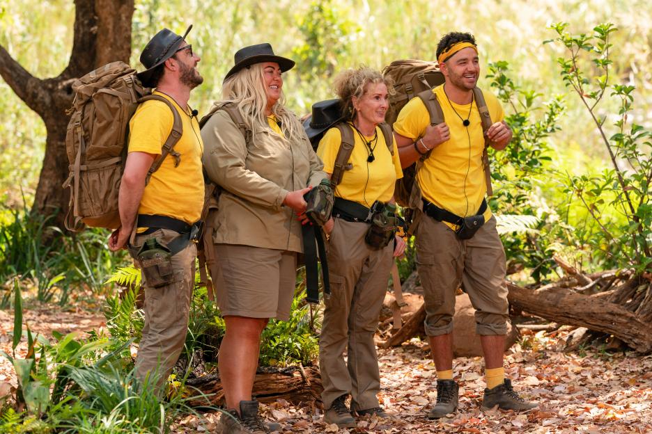 Seann Walsh, Gemma Collins, Beverley Callard, and Adam Thomas hiking in I'm a Celebrity... Get Me Out of Here! South Africa.