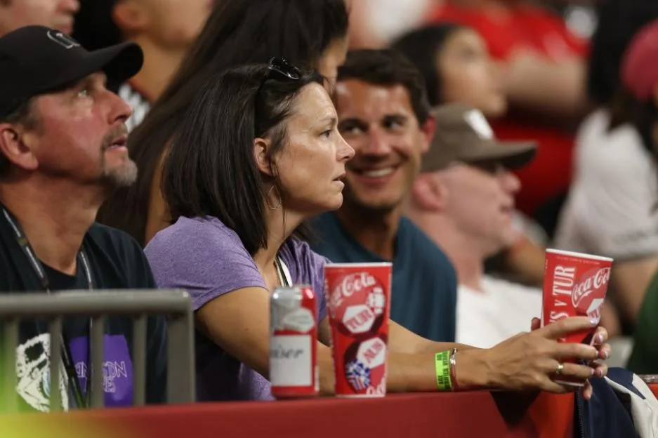 Fans drinking beer and Coca-Cola at a FIFA World Cup 2026 match between Australia and Türkiye.