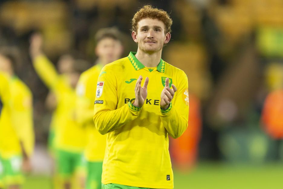 Josh Sargent of Norwich City applauds after the Sky Bet Championship match.