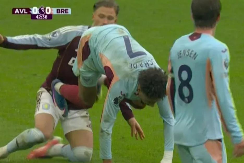 'Kevin Schade's Shocking Red Card: Stamps on Matty Cash's Privates in a Moment of Madness'