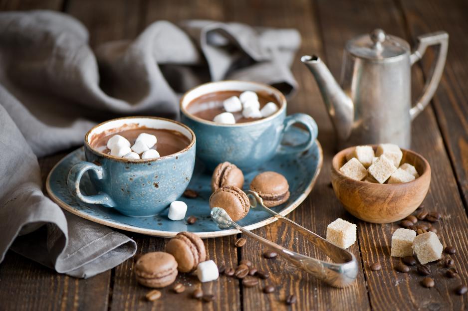 Hot chocolate and macarons