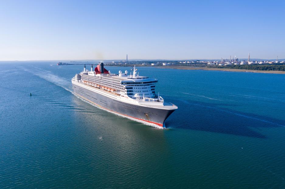 Aerial photo of Queen Mary 2, transatlantic ocean liner
