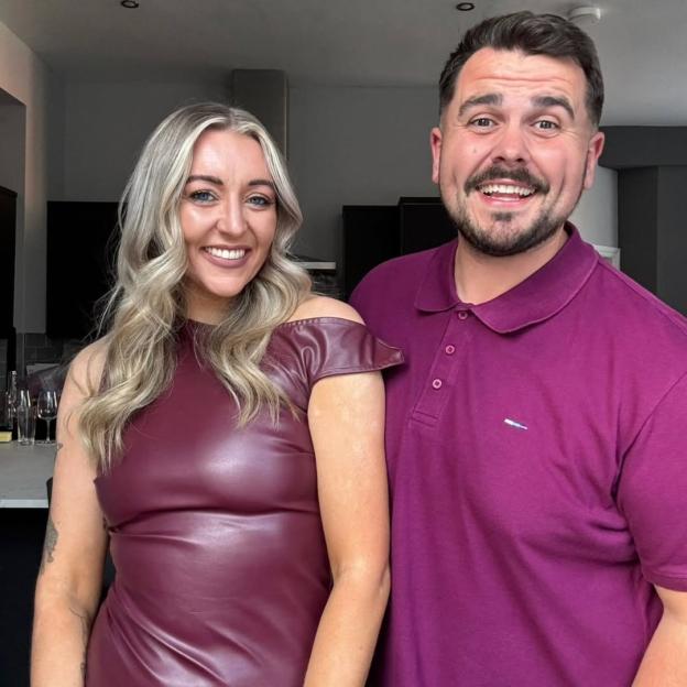 Sarah and Dean from MAFS UK smiling at the camera.