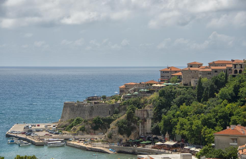 The coast of the southernmost Montenegrin town of Ulcinj, Ulcinj old town fortress
