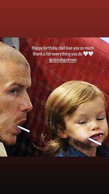 Romeo Beckham wishing his dad David Beckham a happy birthday with an Instagram story.