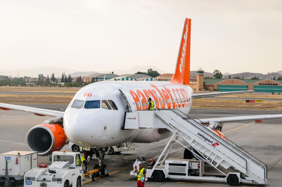 EasyJet airplane at Marrakech International Airport.