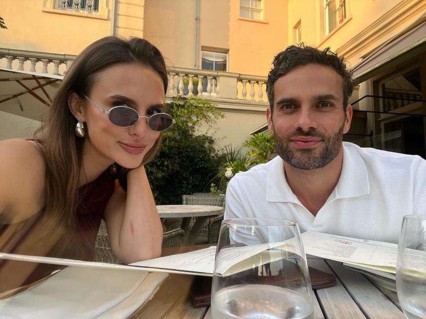 Lucy Watson and her family at a restaurant.