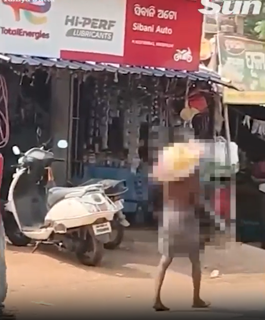 Man carrying his dead sister's skeleton to a bank to prove she is dead.