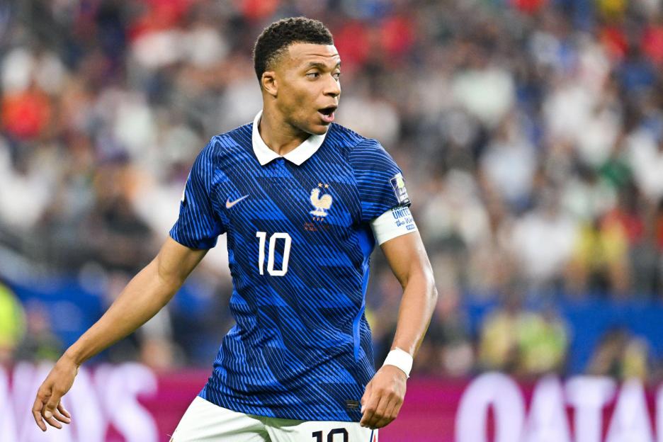Kylian Mbappe of France looking on during a FIFA Men's World Cup 2026 semi-final football match against Spain.