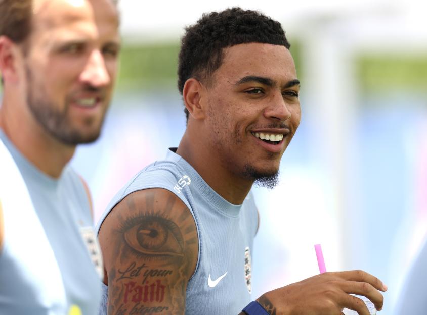 Morgan Rogers 17 of England smiles during a recovery session.
