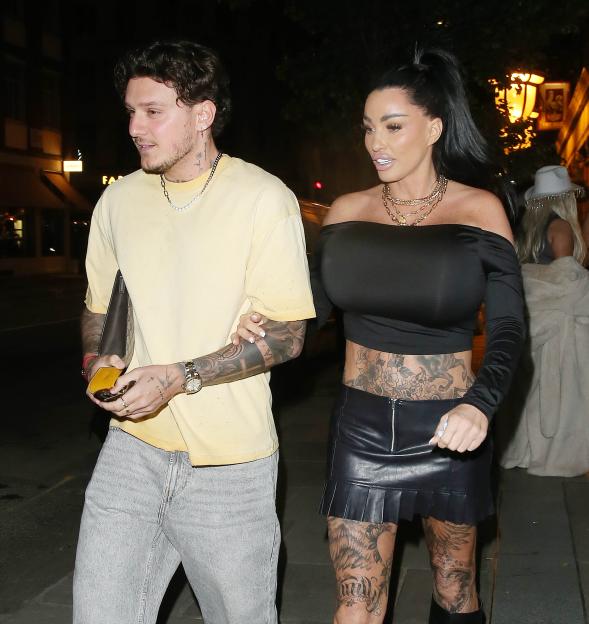 Katie Price and JJ Slater leaving The PrettyLittleThing Surprise Birthday Party.