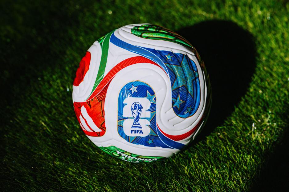 The FIFA World Cup 2026 Trionda ball on green turf.