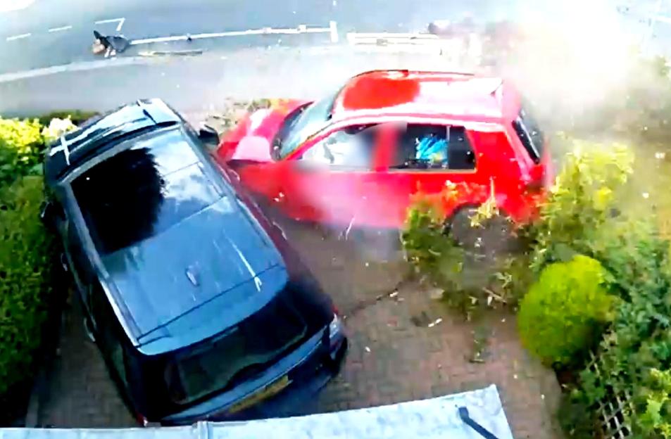 "Shocking Moment: Boy Racer Crashes into Front Garden Moments After Injuring 74-Year-Old Man"