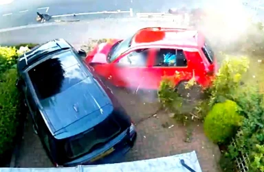 "Shocking Moment: Boy Racer Crashes into Front Garden Moments After Injuring 74-Year-Old Man"