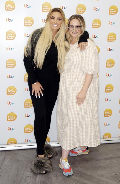 Katie Price and Sophie Price pose together at the Good Morning Britain TV show in London.
