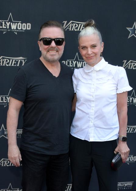 2HYAXE3 Ricky Gervais and Jane Fallon attending The British Academy Britannia Awards held at the Beverly Hilton Hotel inL Los Angeles, USA. Copyright: Alamy