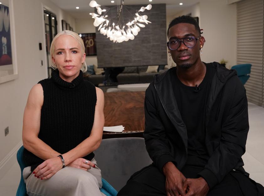 Tottenham footballer Yves Bissouma and Clemmie Moodie during an interview at his North London home.