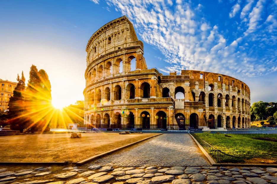 The Colosseum in Rome at sunrise.