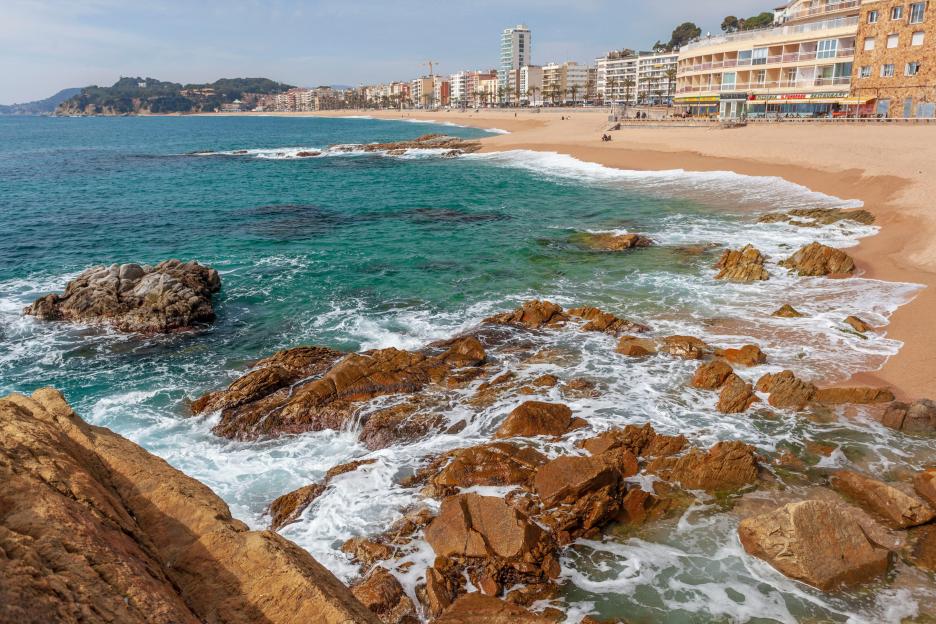 General view of Lloret de Mar and beach, Costa Brava, Catalonia, Spain.