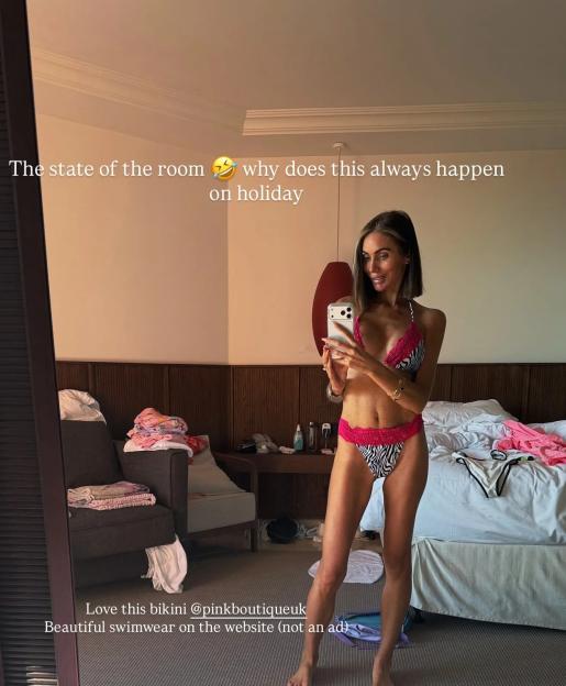 Amy Childs Flaunts Her Bikini on Vacation Despite a Chaotic Room and Concerns Over Weight Loss