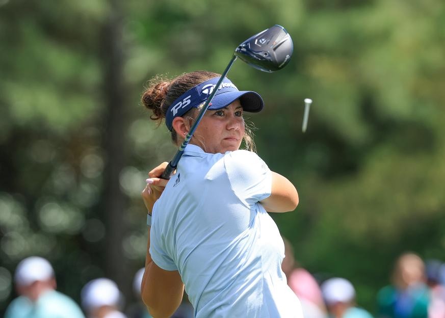 Asterisk Talley playing her tee shot on the 15th hole at the Augusta National Women's Amateur.