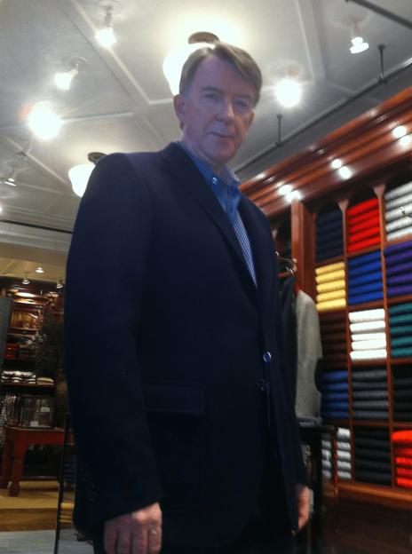 Peter Mandelson in a suit, seen from the waist up.