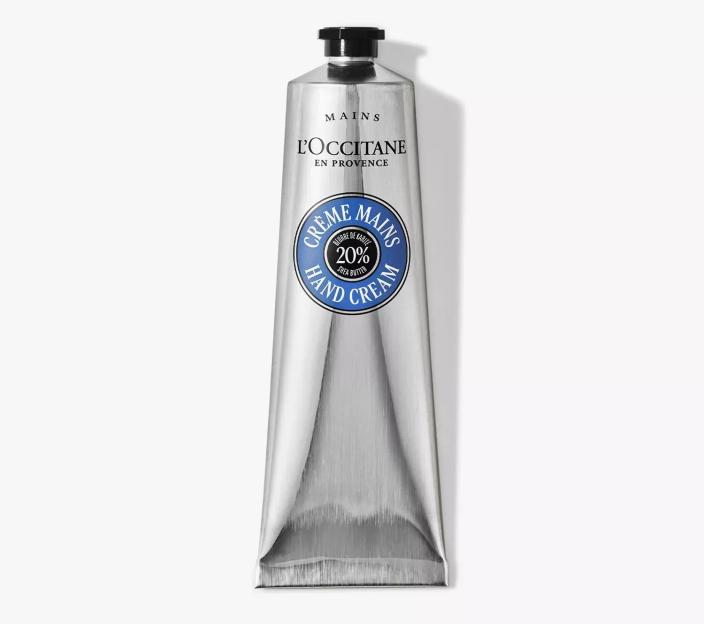 A tube of L'Occitane en Provence Shea Butter Hand Cream with 20% shea butter.