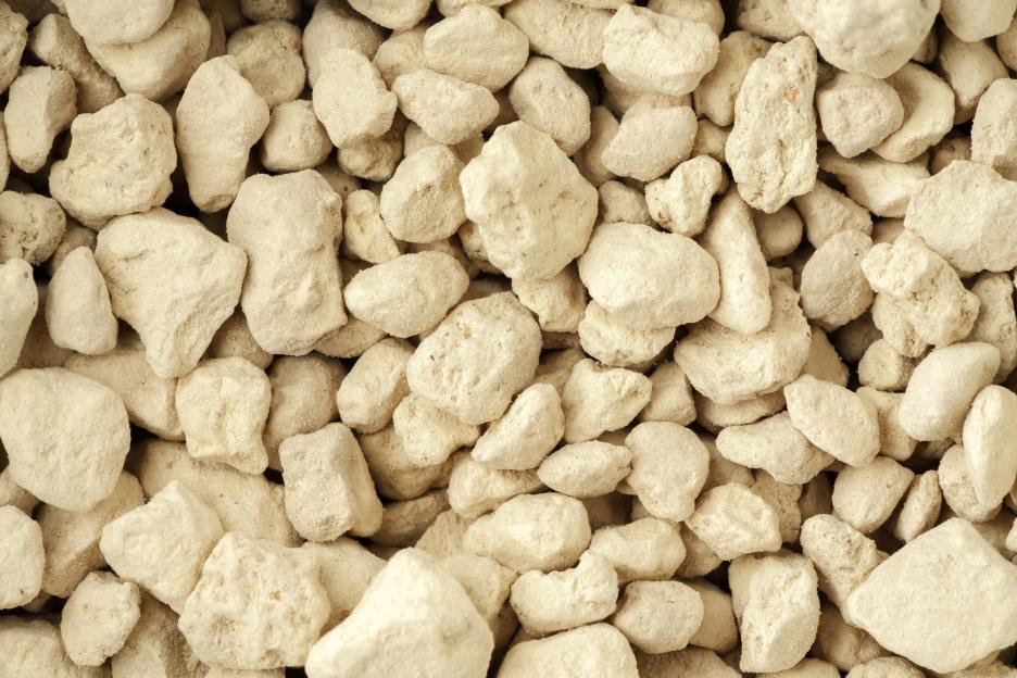 Close-up of mineral cat litter.