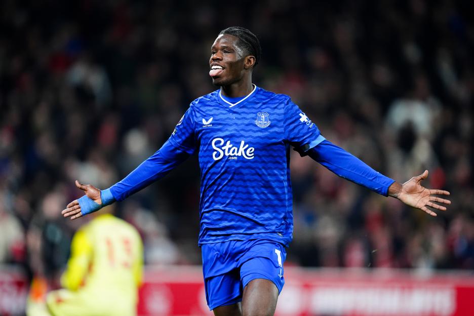 Thierno Barry celebrates scoring for Everton