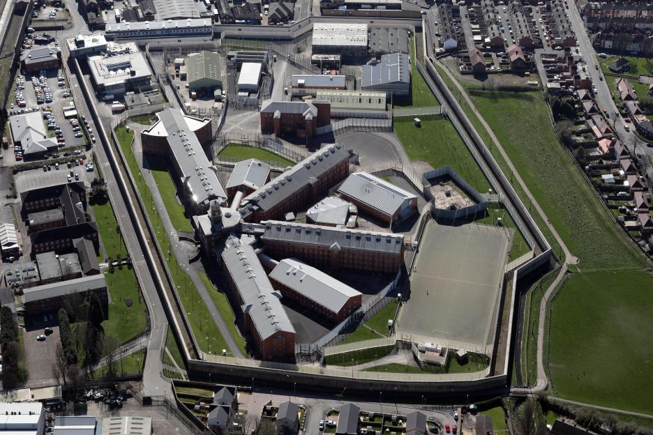 Aerial view of HMP Wakefield, a Category A prison in the UK.