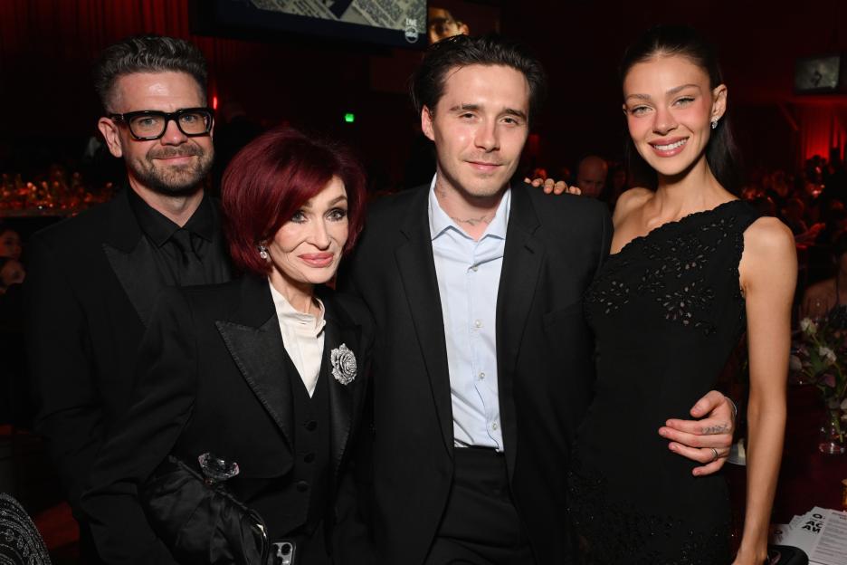 Jack Osbourne, Sharon Osbourne, Brooklyn Beckham, and Nicola Peltz attend Elton John AIDS Foundation's 34th Annual Academy Awards Viewing Party.