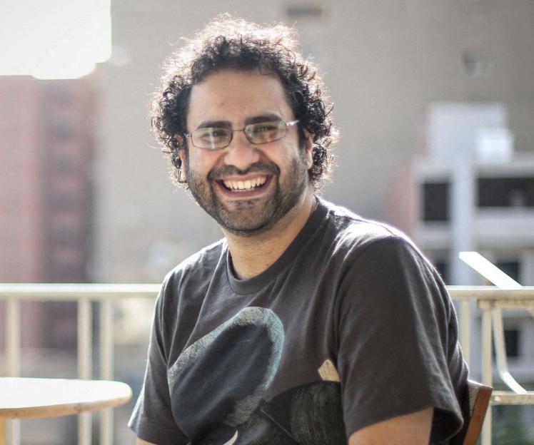 Activist Alaa Abd el-Fattah smiling.