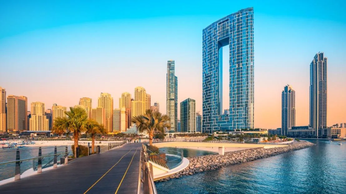 The Jumeirah Beach of Dubai during sunset.